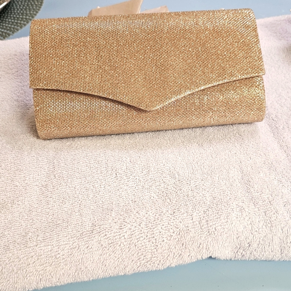 Evening Clutch  Gold Glitter Ladies Shiny Gold Clutch Bag Women's Party Wedding